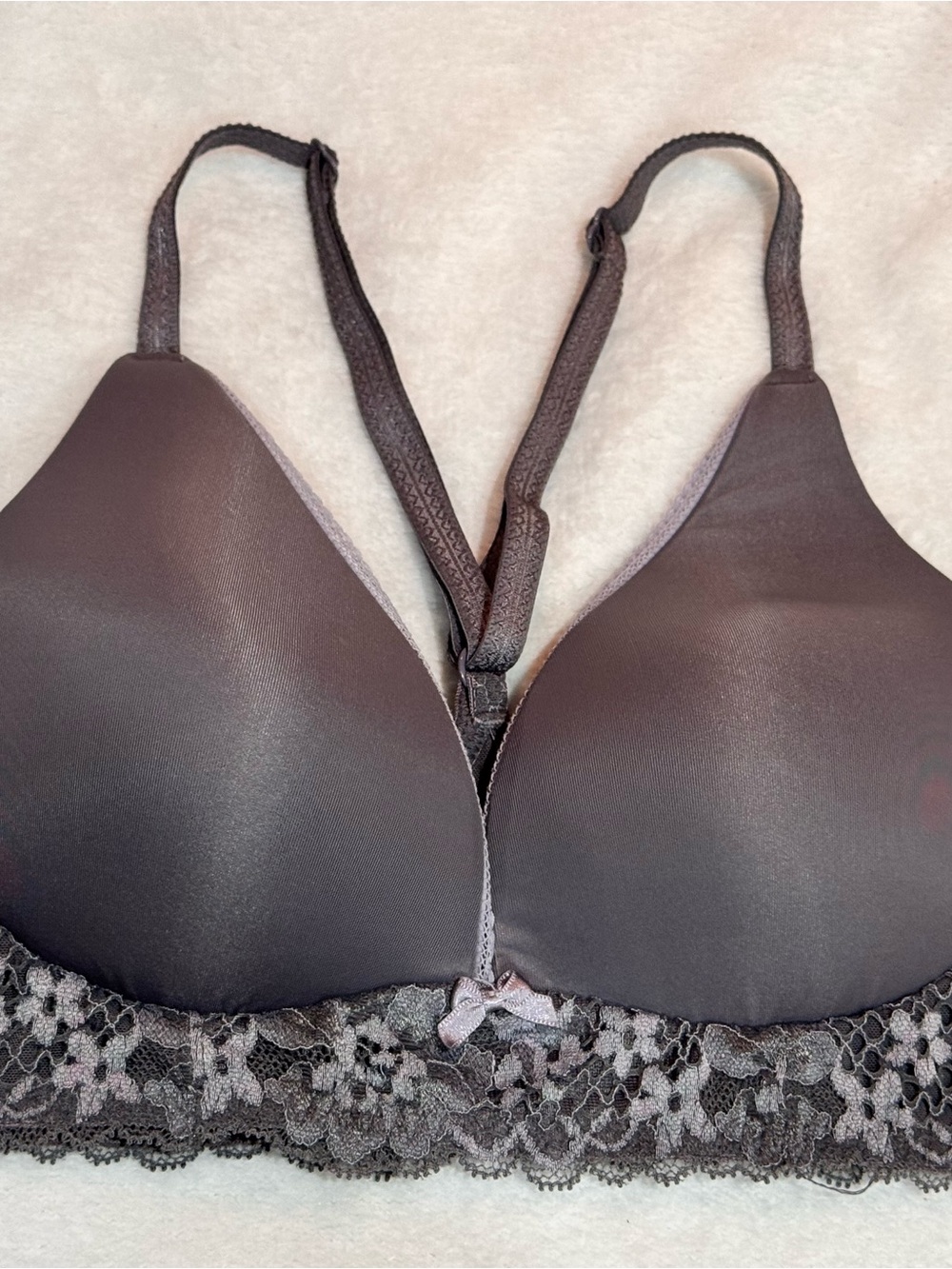 Adore Me Smooth Wireless Bra with Lace Trim in Dark Gray